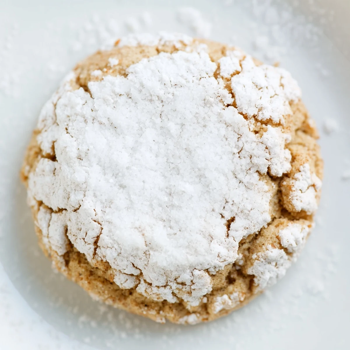 Golden-edged Holiday Glow Brown Sugar Snow Keto Cookies are arranged on a wire rack with a snowy powdered topping.