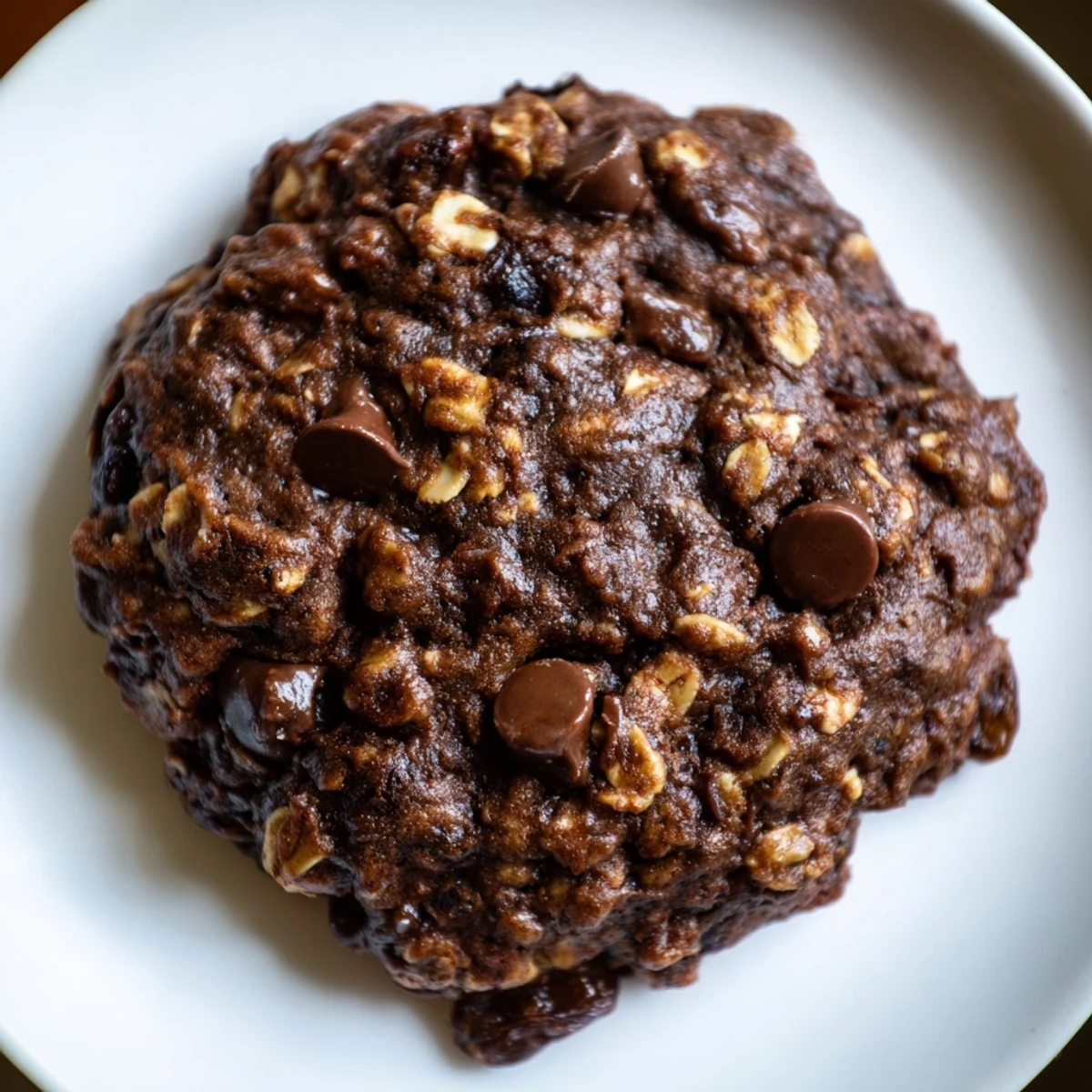 Freshly baked New Year Celebration Cocoa Burst Oatmeal Raisin cookies with melty chocolate chips.