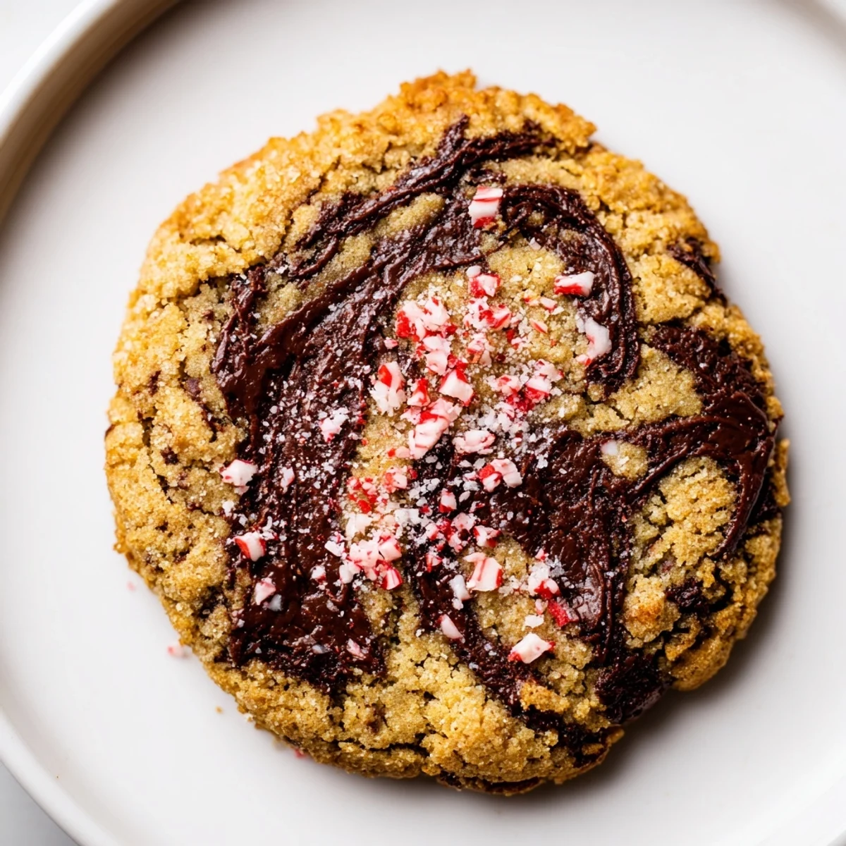 Golden-brown Cozy Evening Peppermint Twist Keto Cookies cooling on a wire rack, with melted chocolate drizzle and peppermint garnish.