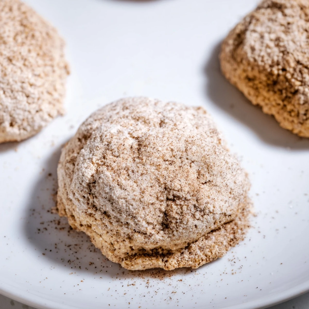 A close-up of Winter Spice Cinnamon Drift Keto Cookies showcasing crinkled edges and a soft texture, perfect for a gluten-free dessert snack.