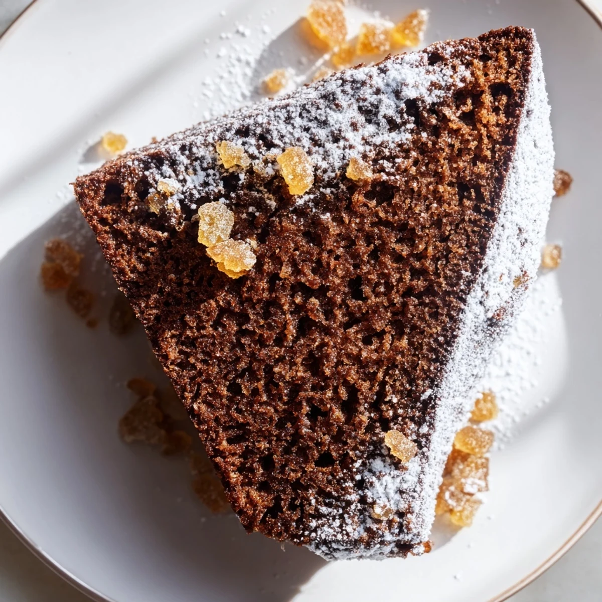 A warm slice of Winter Spice Ginger Cake served with a dollop of whipped cream.