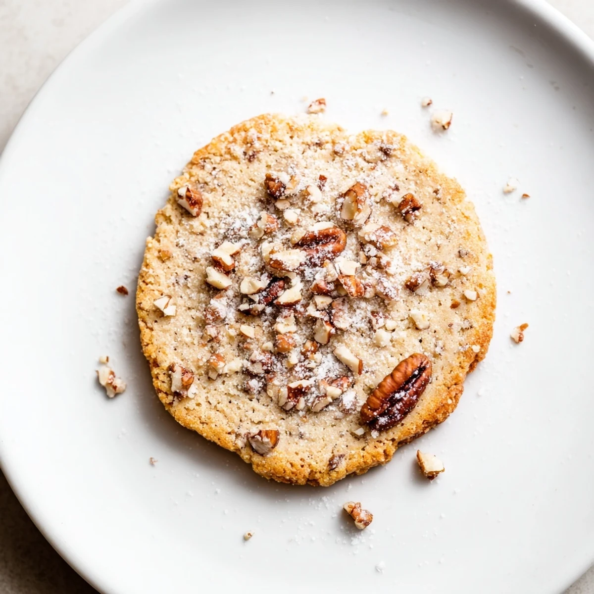 Golden Holiday Glow Maple Dream Keto Cookies are stacked on a cooling rack, showcasing their soft, buttery texture and nutty pecan topping.