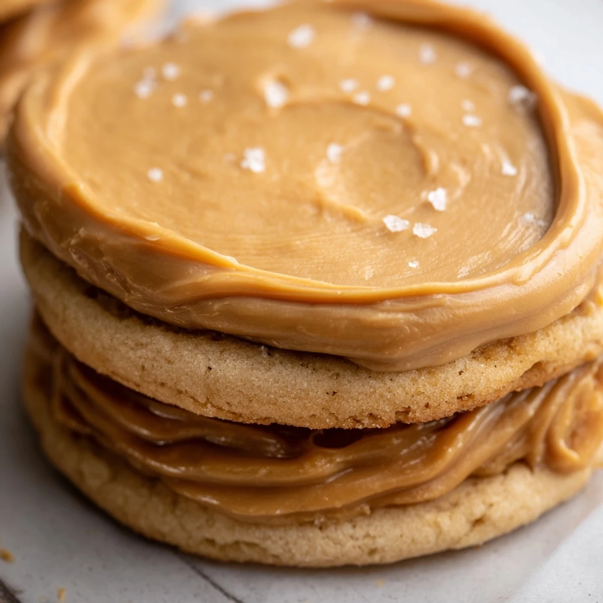 Freshly baked January Bliss Caramel Frost Vegan Cookies served warm on a cooling rack for a cozy winter treat.