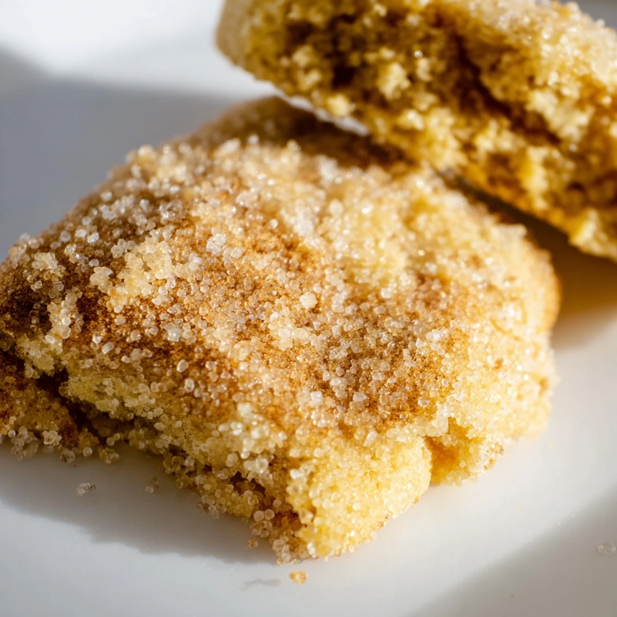 Golden-brown Fireplace Treat Maple Dream Sugar cookies rolled in sparkling sugar on a parchment-lined tray.