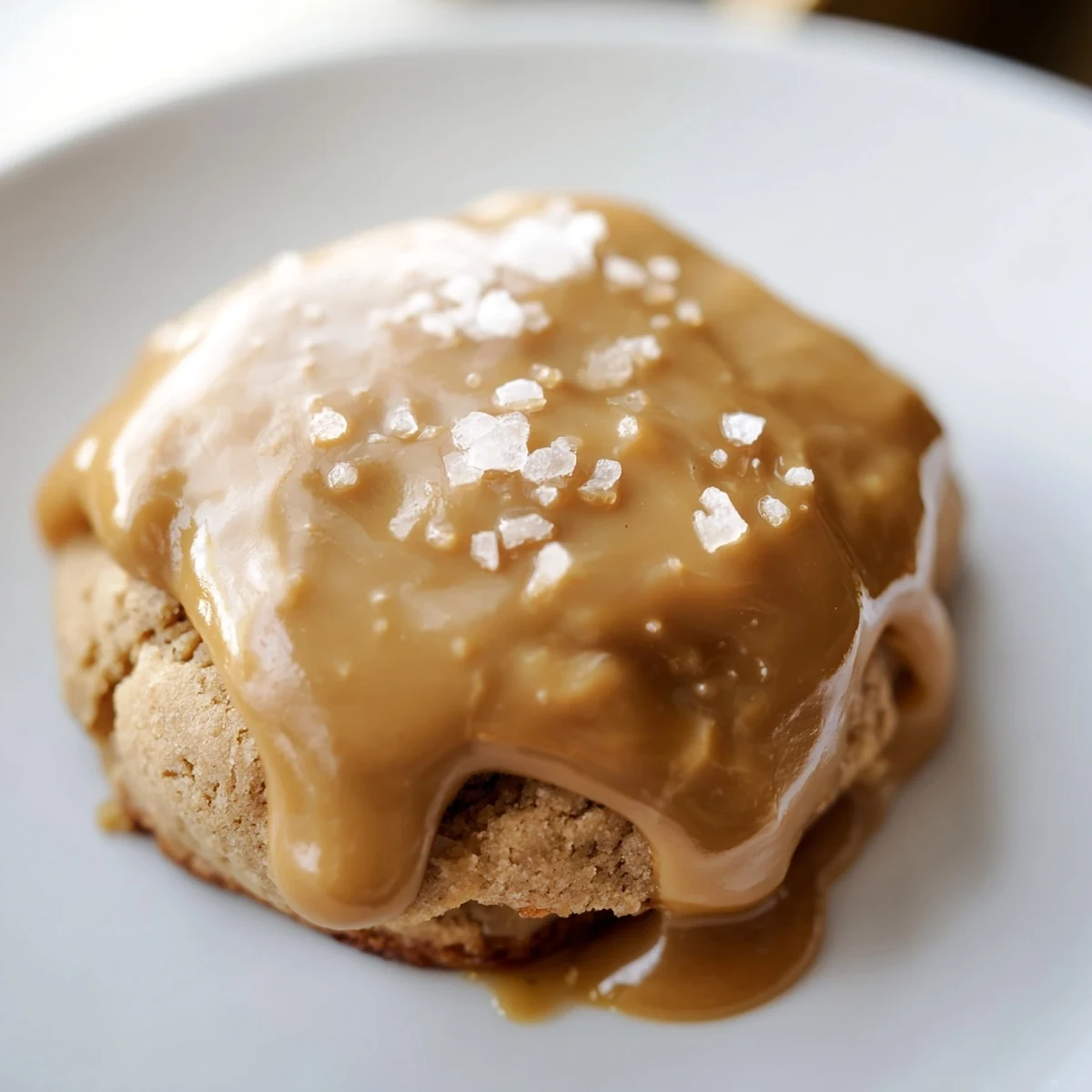 Soft-baked Cozy Evening Caramel Frost Vegan Cookies served on a rustic plate next to a warm mug of coffee.