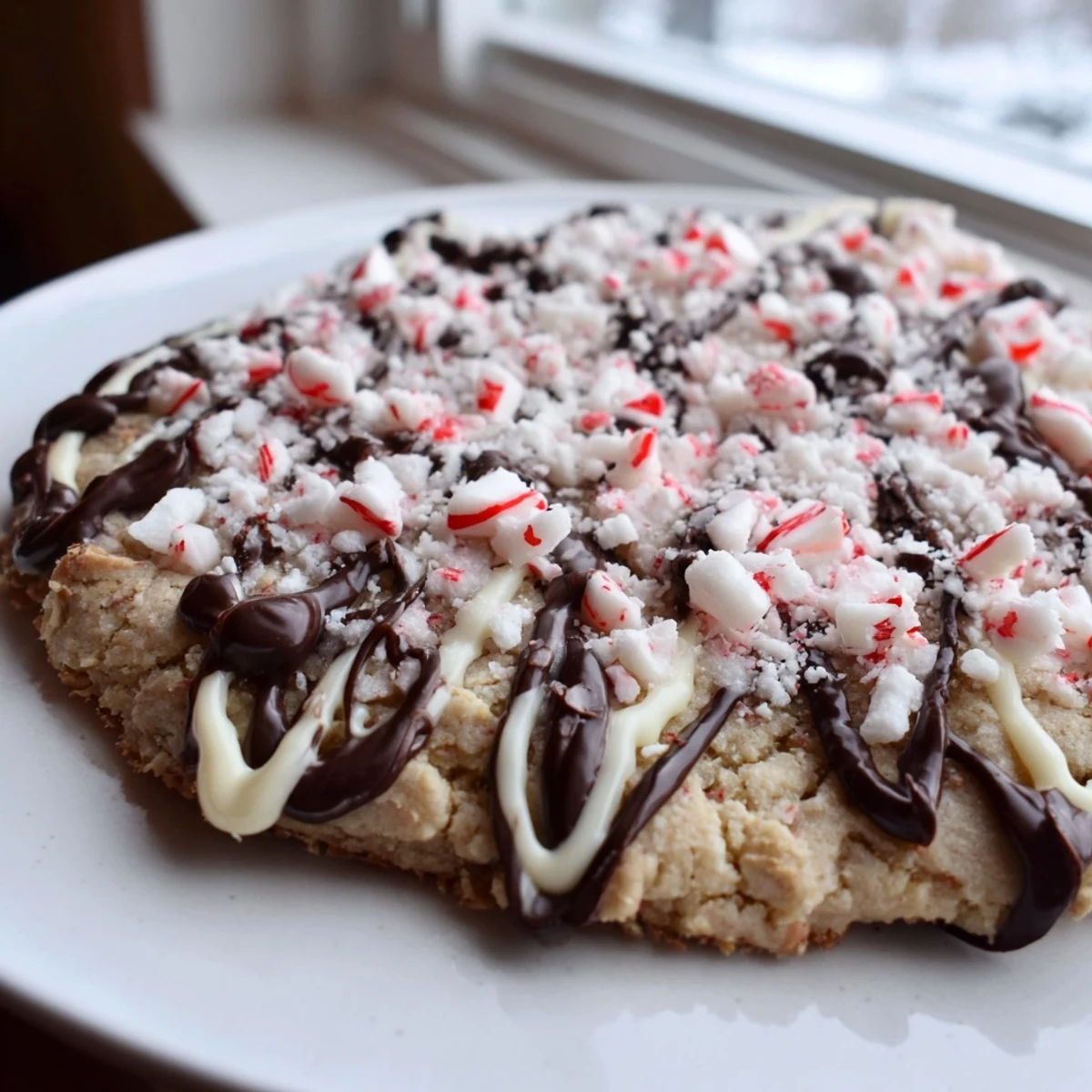 Plate of New Year Celebration Peppermint Twist Keto Cookies beside a mug of sugar-free hot cocoa.