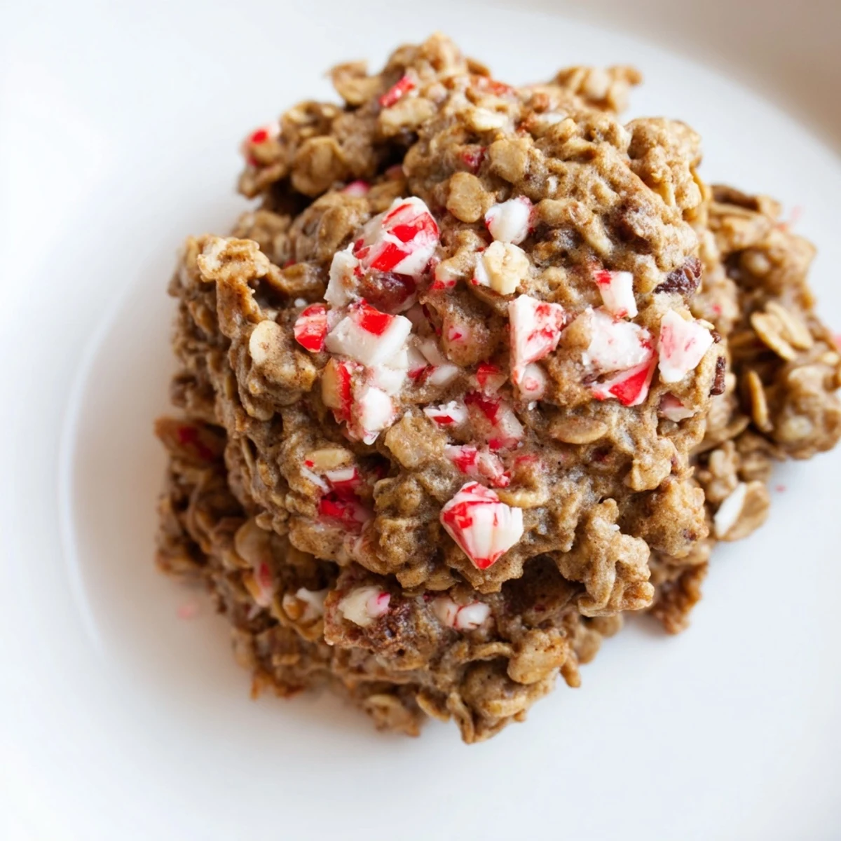 Golden-baked Cozy Evening Peppermint Twist Oatmeal Raisin Cookies featuring cracked edges and a soft center.