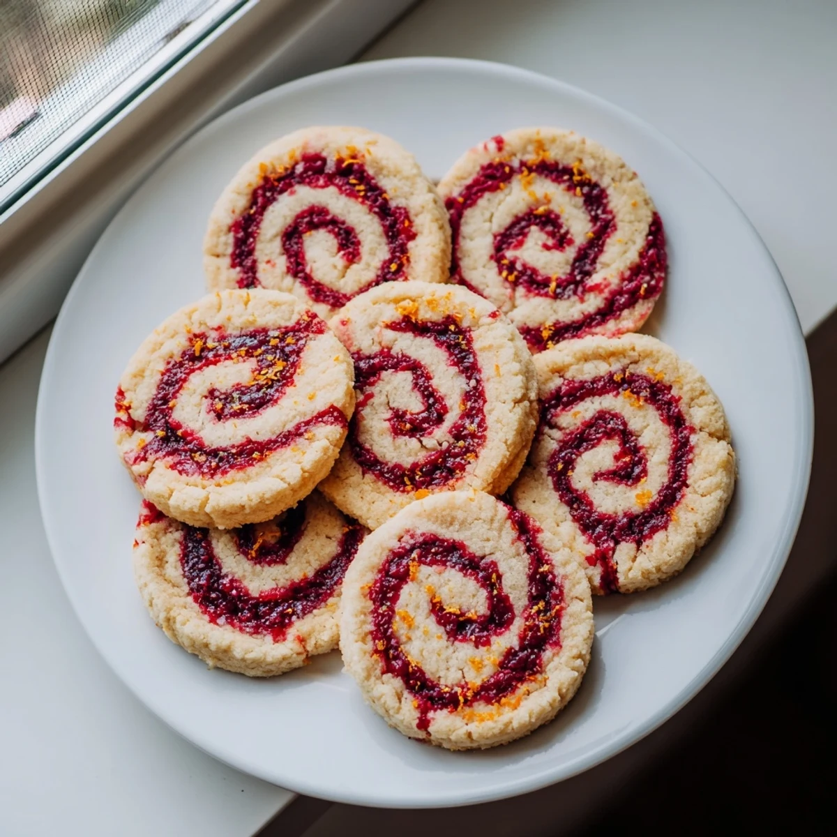 Cooling Holiday Glow Cranberry Swirl Vegan Cookies on parchment paper, featuring a soft texture and tangy cranberry filling.