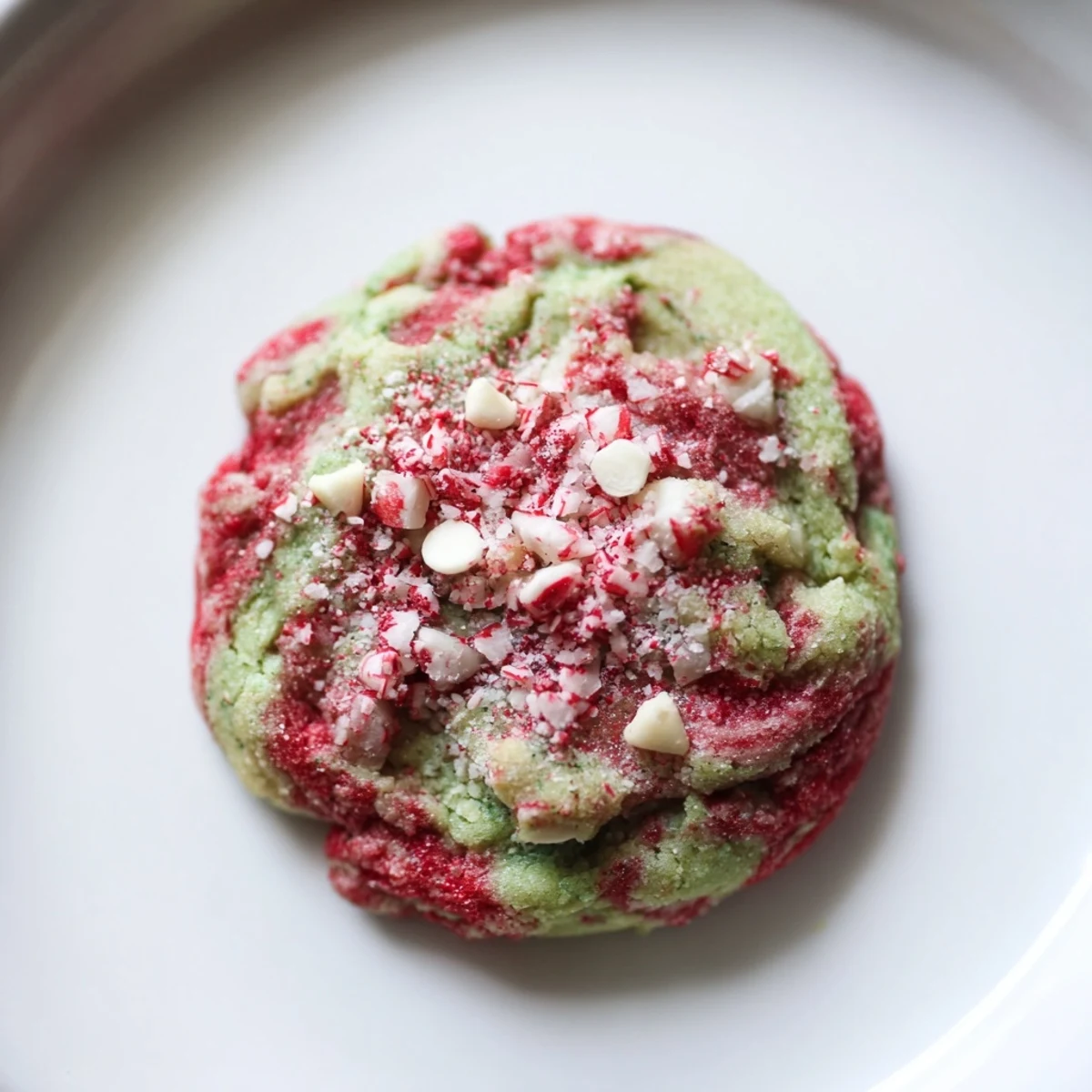 These festive Holiday Glow Peppermint Twist Vegan Cookies are arranged on a white plate beside a steaming mug of hot cocoa.  