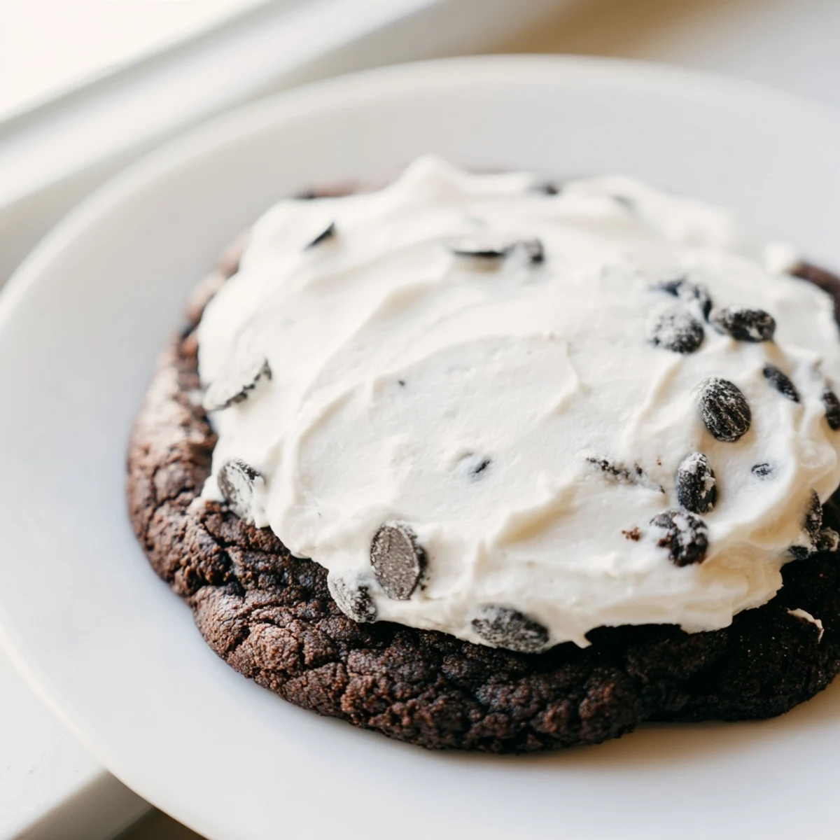 Frosted Delight Mocha Whisper Keto Cookies sit on a wire cooling rack, their glossy vanilla frosting catching the light in a cozy kitchen.