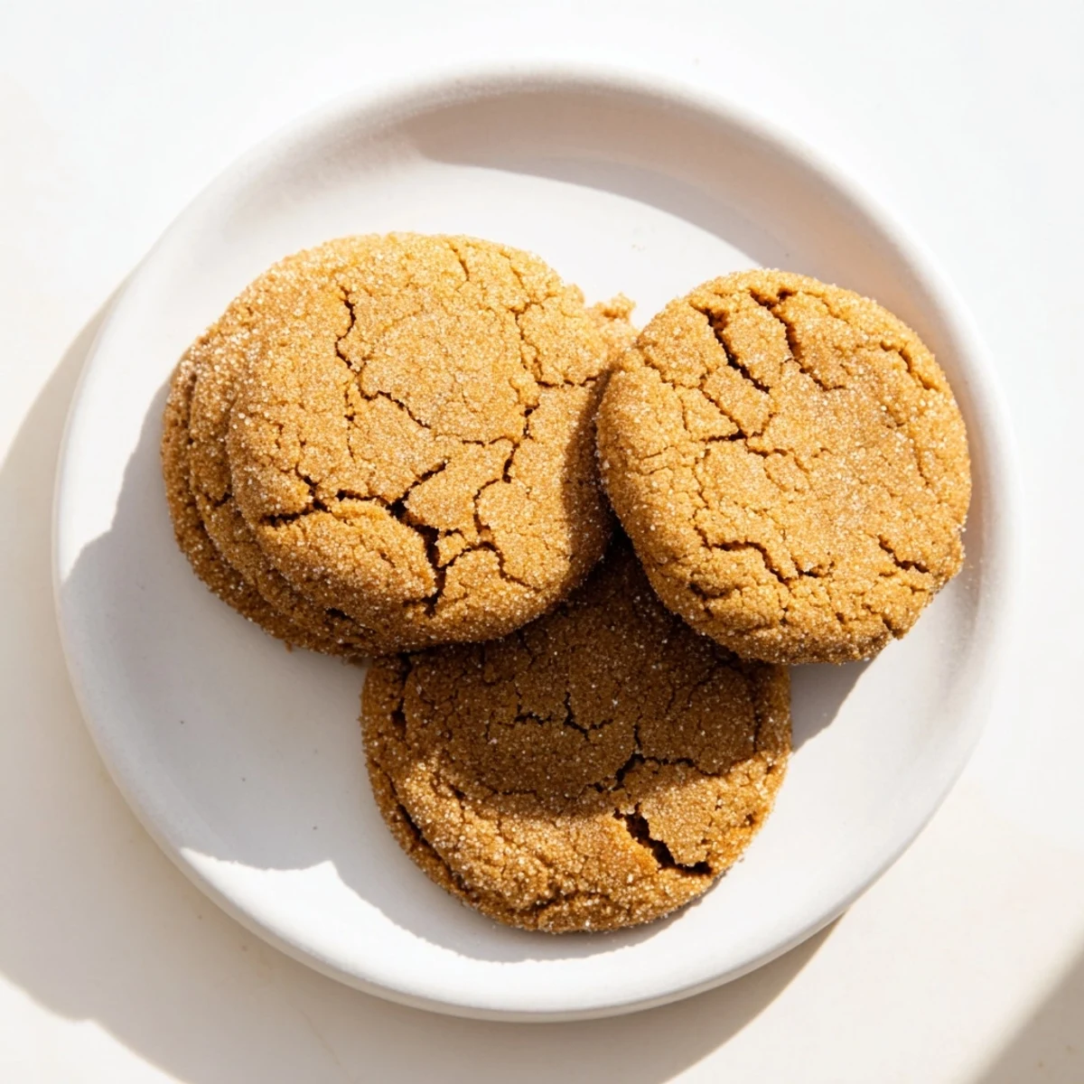 Close-up of Snowy Day Ginger Spice Vegan Cookies on a cooling rack, showcasing their crackled tops and glistening sugar coating.  