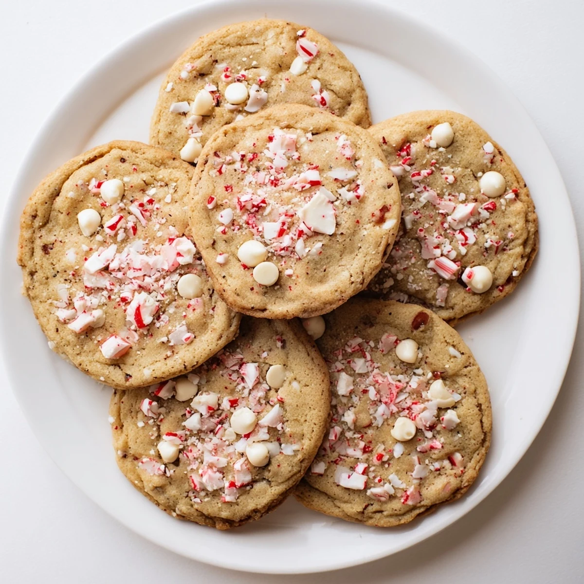 Gluten-free Winter Market Peppermint Twist cookies with soft centers and crisp edges sit on a cooling rack beside a glass of milk.