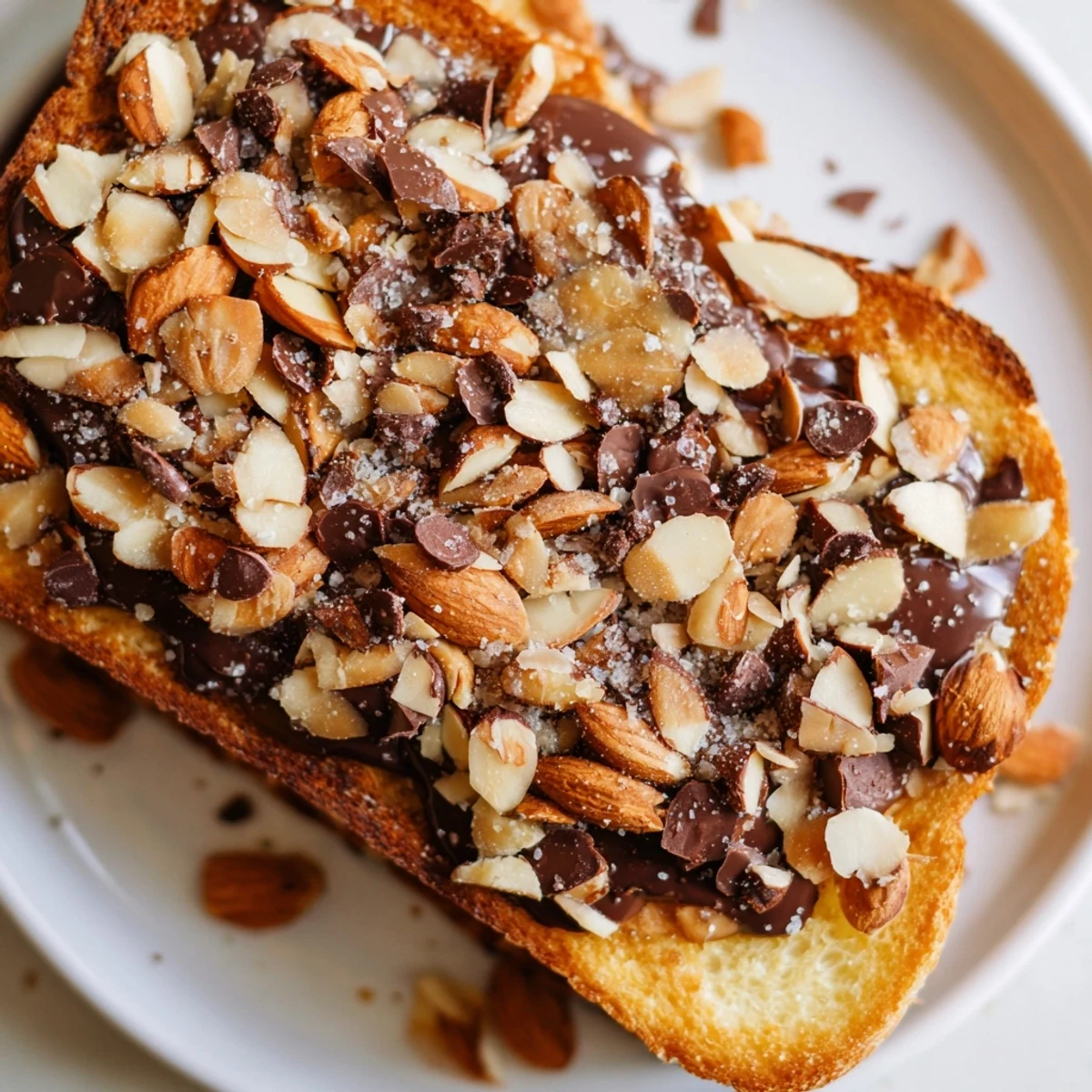 Toasted almond chocolate chip Fireplace Treats, with golden, crisp edges and gooey melted chocolate chips on brioche.