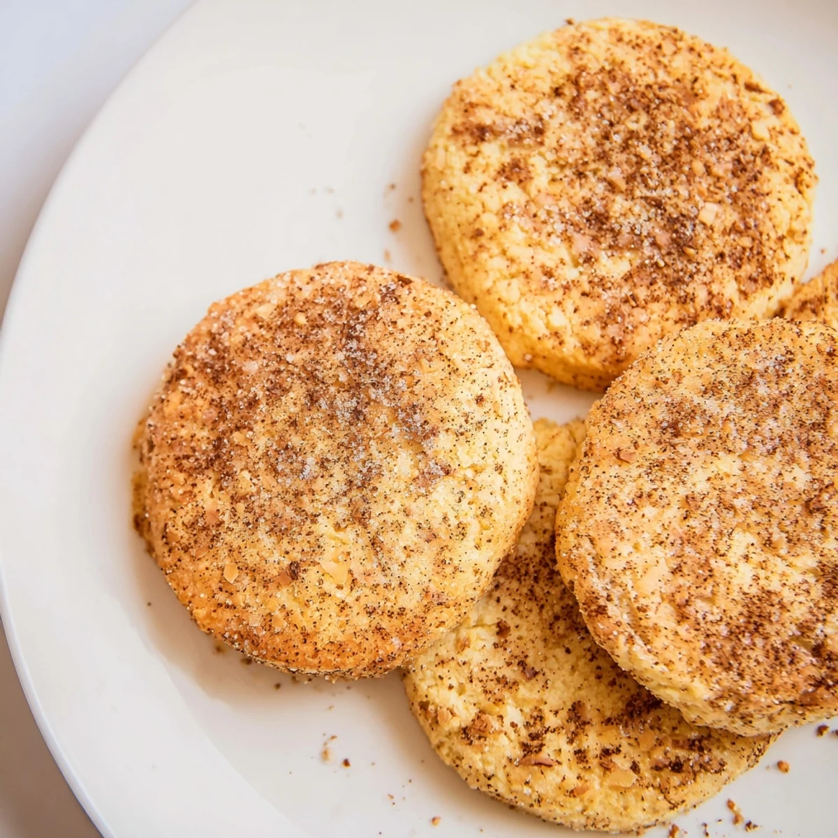Soft, buttery Cozy Evening Cinnamon Drift Keto Cookies sprinkled with cinnamon sugar on a rustic wooden table.