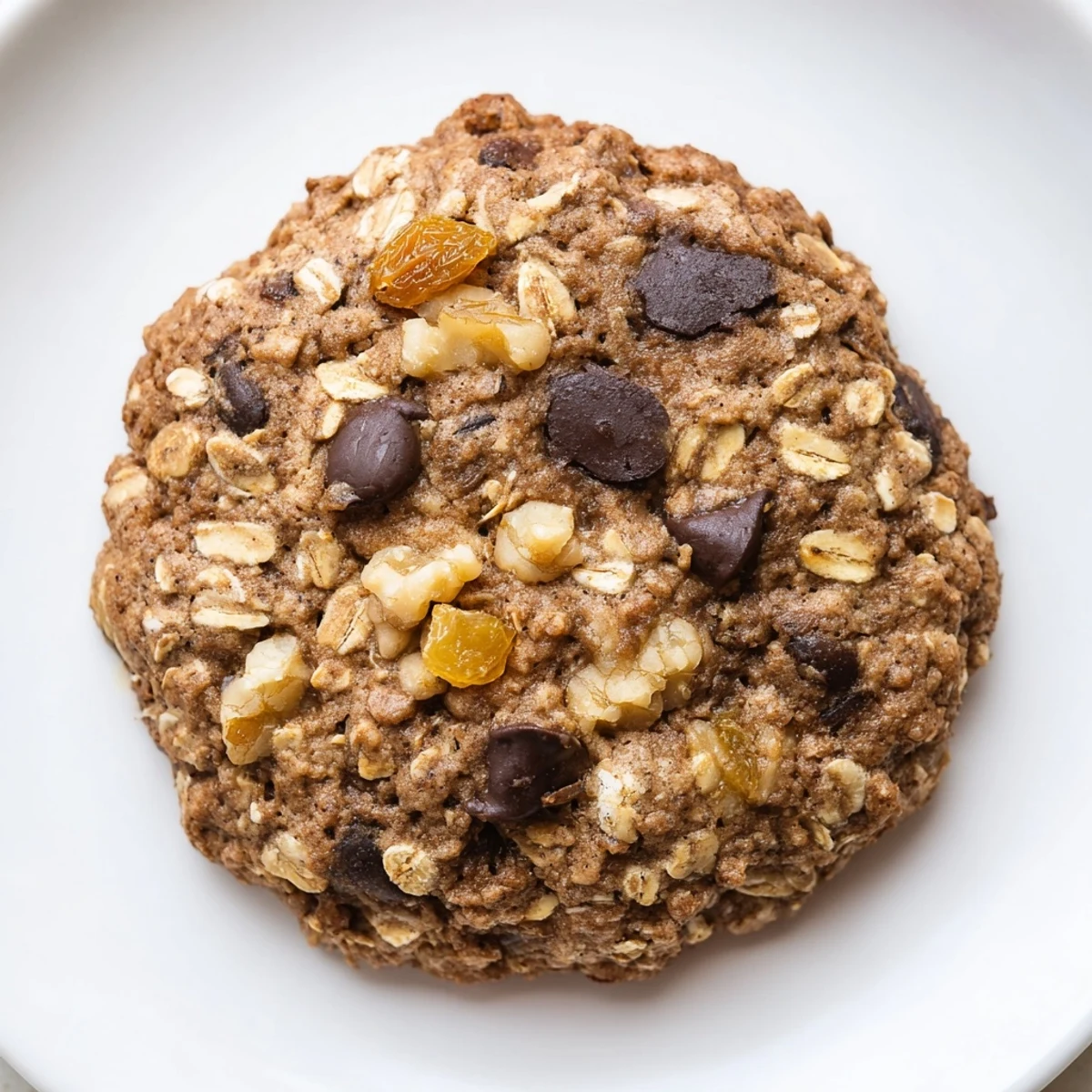 Golden-brown Winter Market Mocha Whisper Oatmeal Raisin cookies on a cooling rack, studded with raisins and dark chocolate chips.  