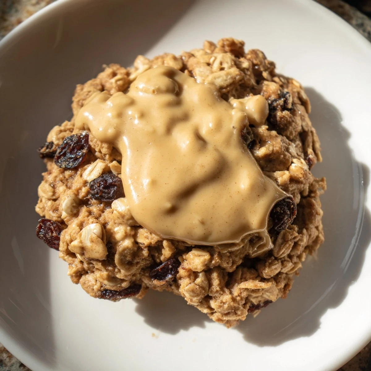 A close-up of Frosted Delight Caramel Frost Oatmeal Raisin cookies showing chewy oats and rich frosting.