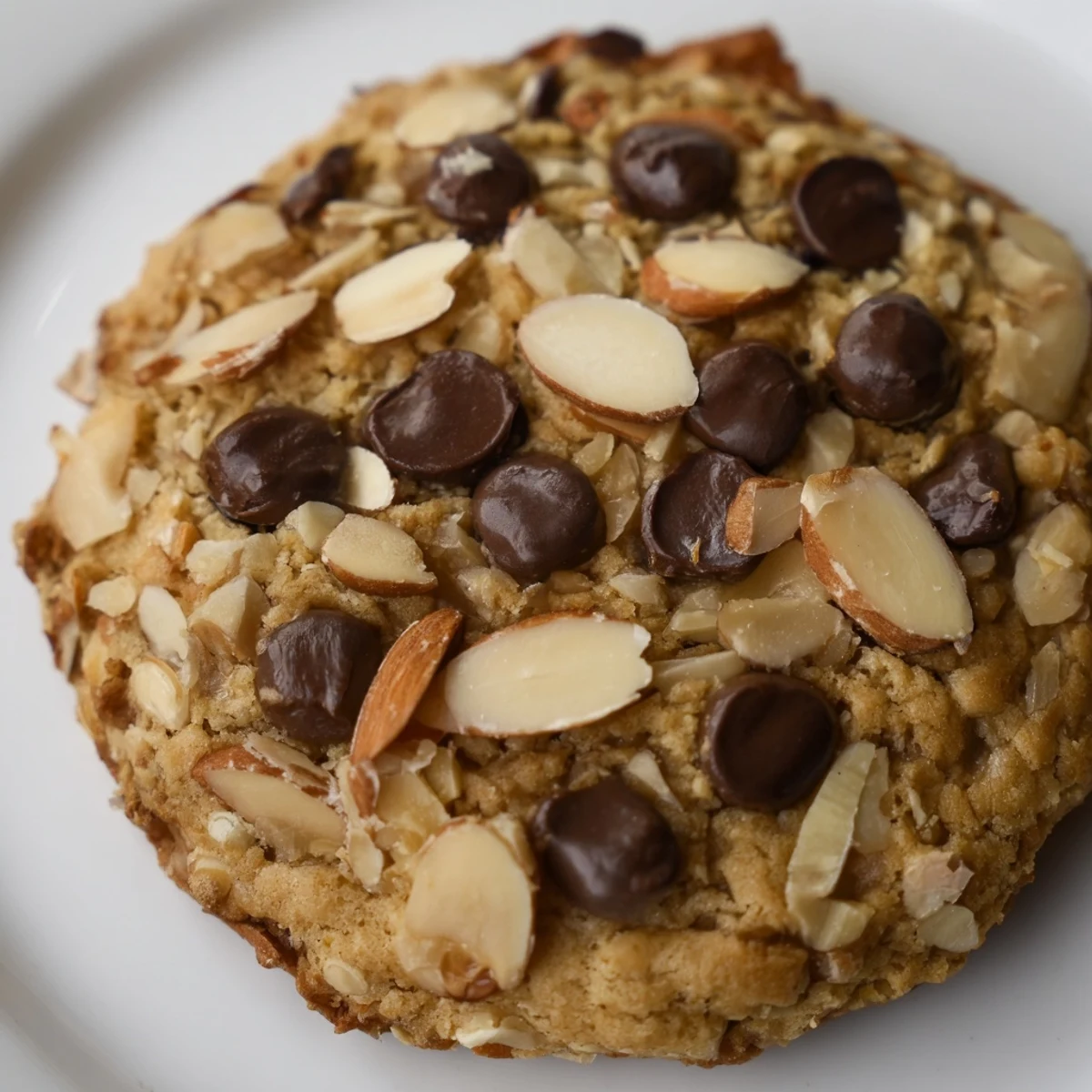 Warm Snowy Day Toasted Almond Chocolate Chip cookies on a cooling rack with melting chocolate.