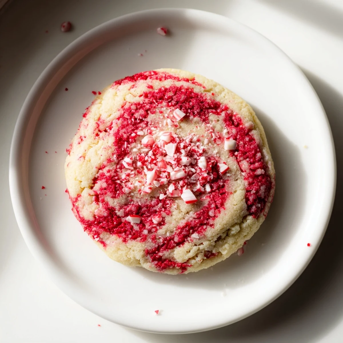 A platter of Winter Market Peppermint Twist Vegan Cookies paired with a warm cup of peppermint tea for serving.