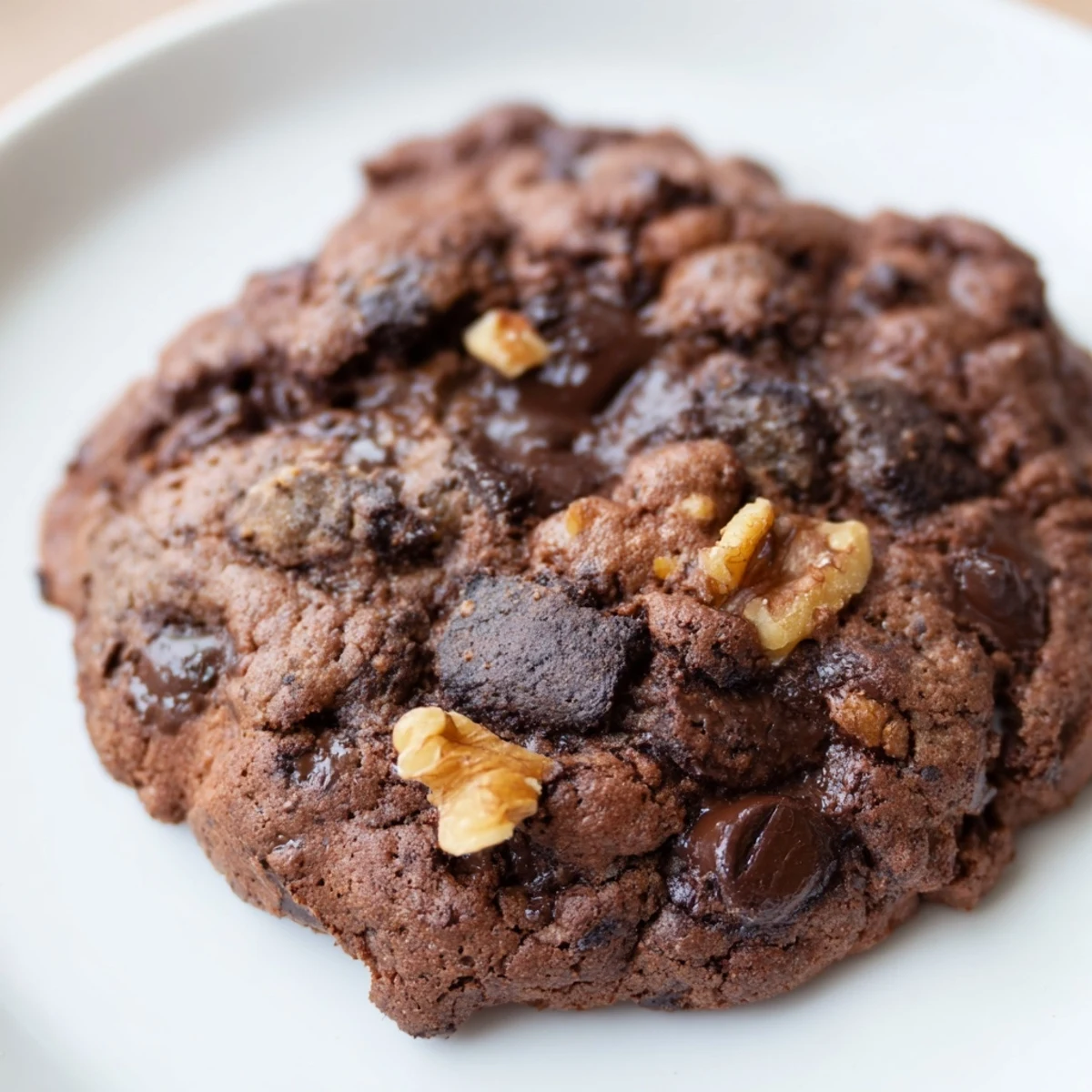 Freshly baked New Year Celebration Cocoa Burst Chocolate Chip cookies rest on a cooling rack, displaying gooey chocolate chips.