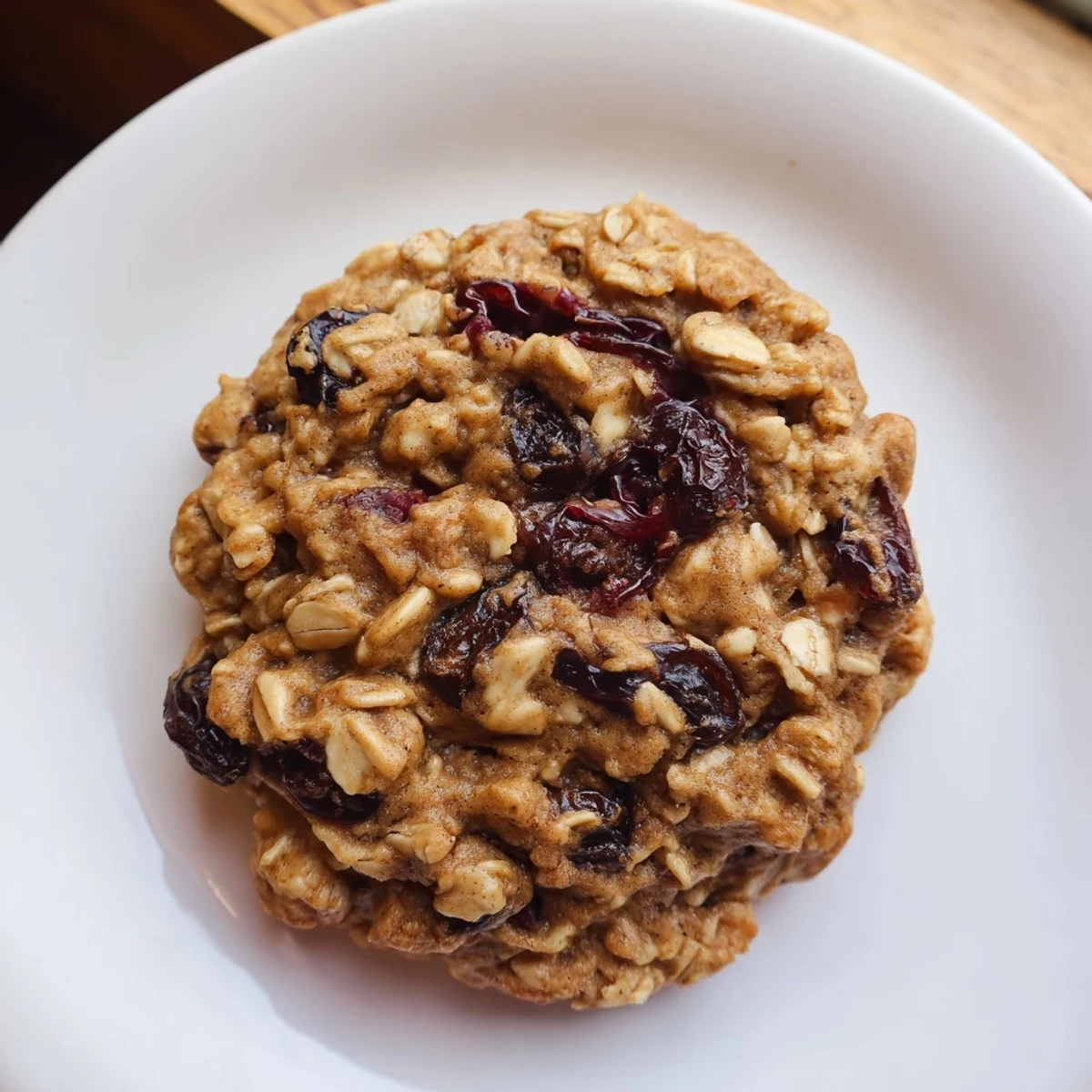 Golden-brown Winter Market Cranberry Swirl Oatmeal Raisin cookies with a red cranberry swirl on a wooden board.