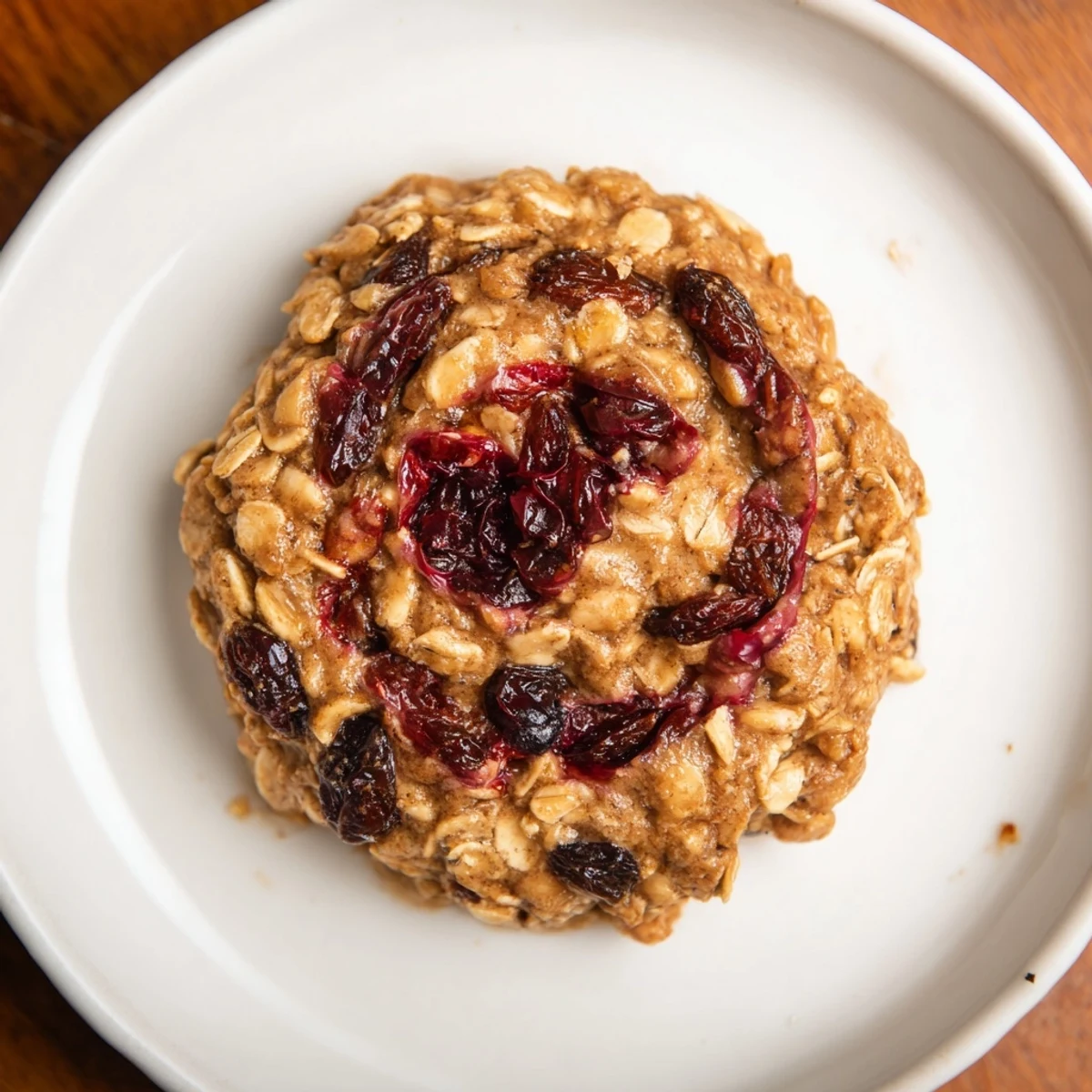 A close-up of Winter Market Cranberry Swirl Oatmeal Raisin cookies with raisins and spiced oats.