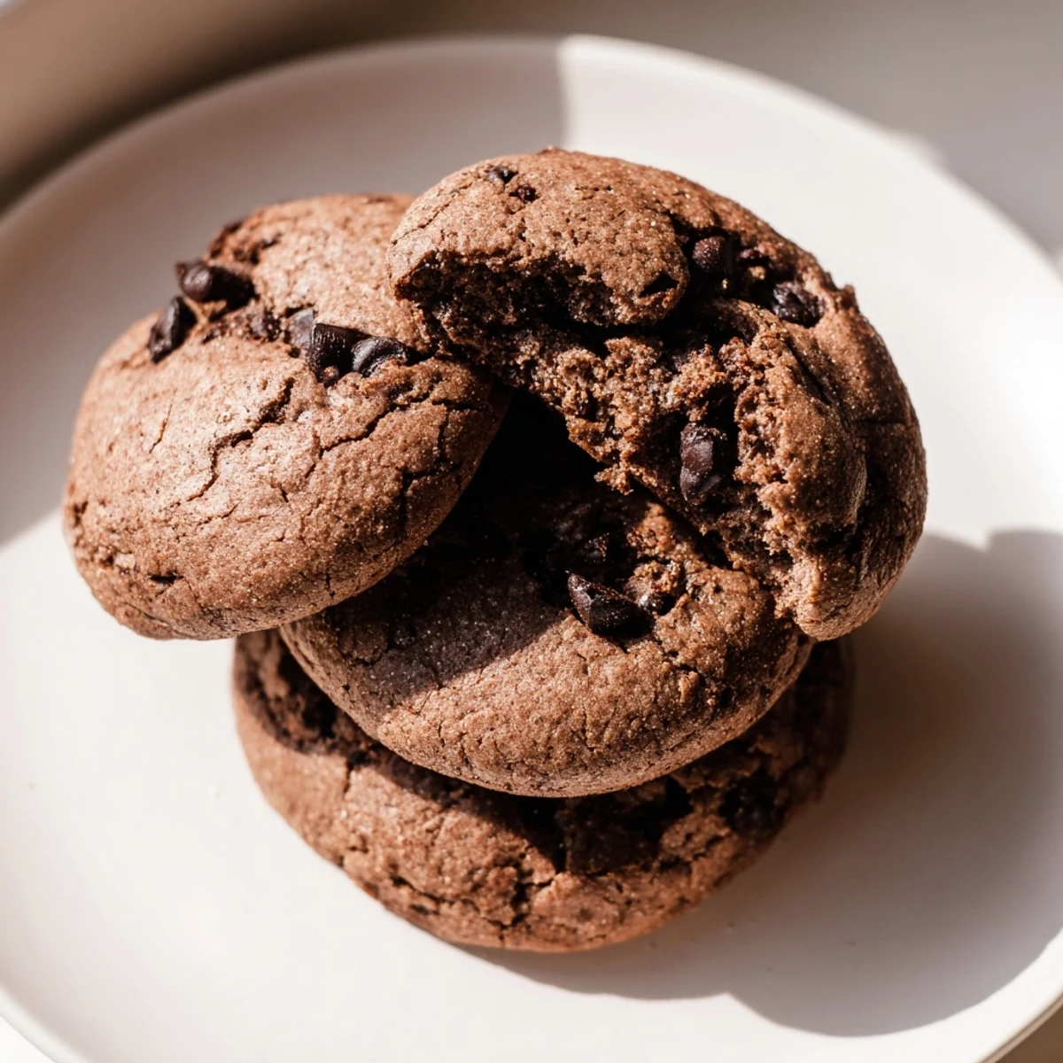 Freshly baked Winter Market Mocha Whisper Vegan Cookies on a cooling rack with visible steam and melted chocolate chips.