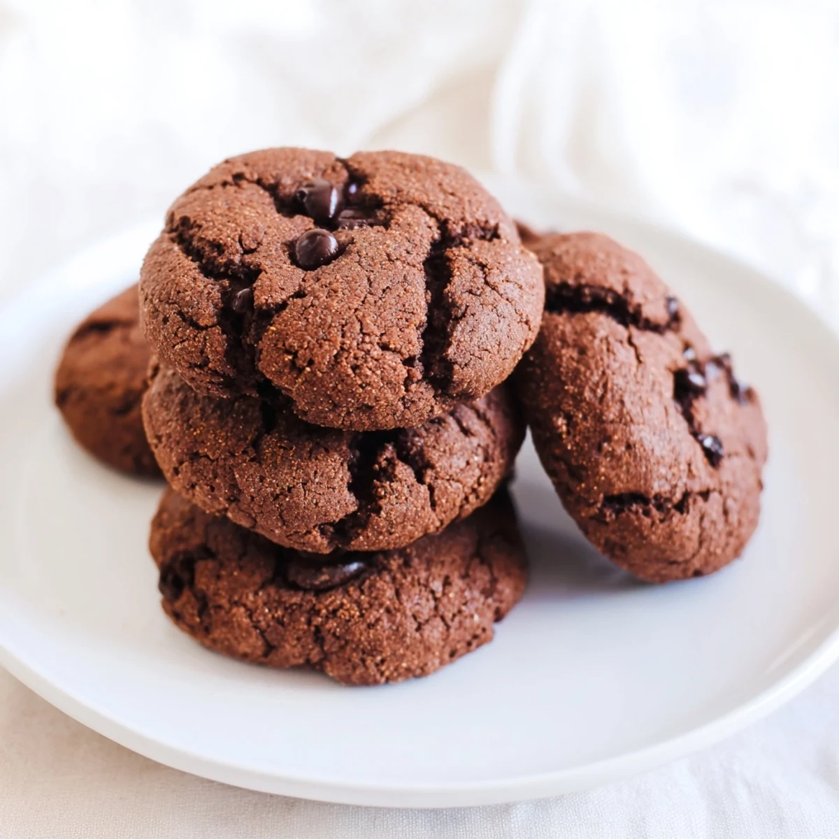 Stack of warm Winter Market Mocha Whisper Vegan Cookies served beside a steaming mug of coffee on a cozy table.