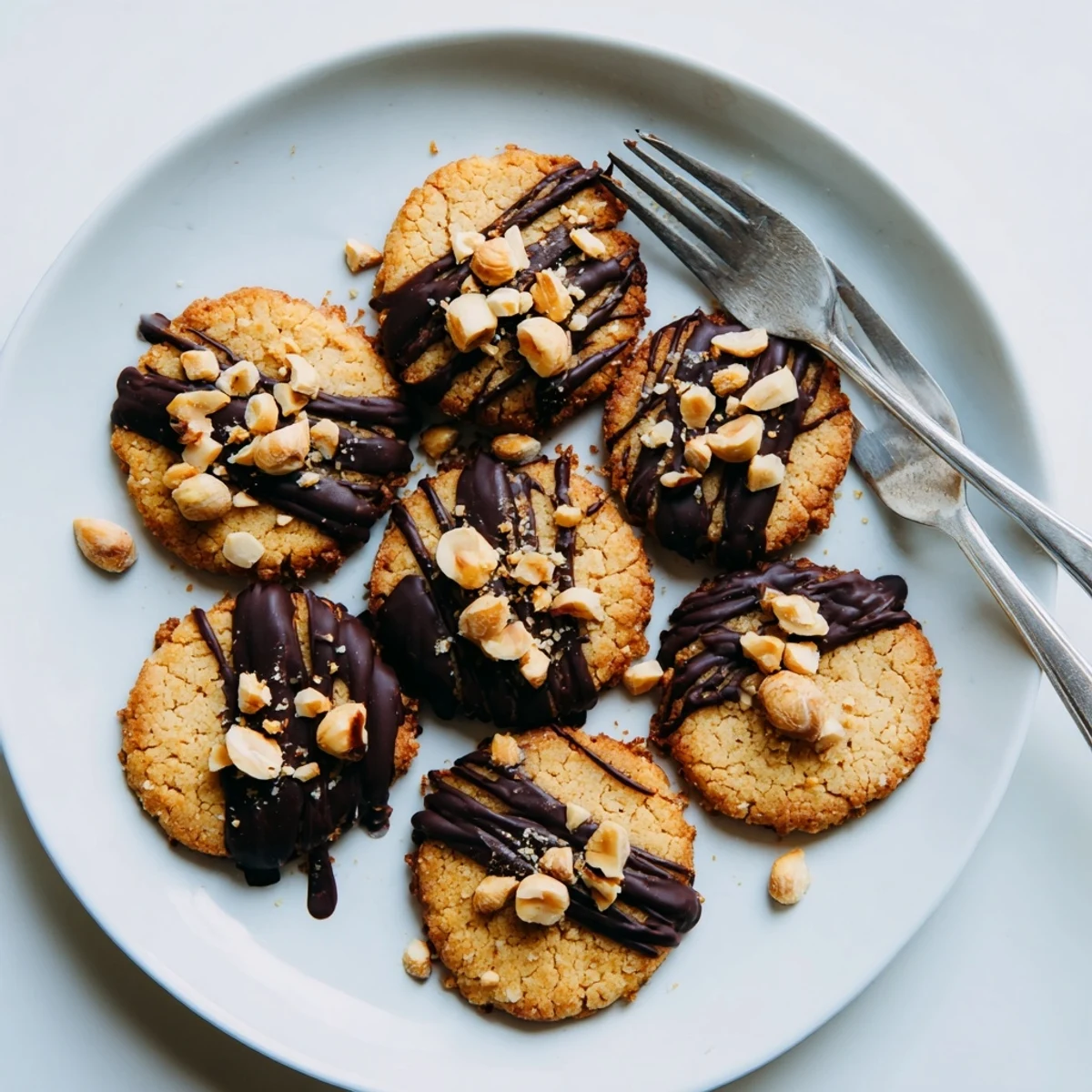 Cozy Evening Hazelnut Drizzle Keto Cookies arranged on a parchment-lined tray, showcasing golden edges and buttery texture.