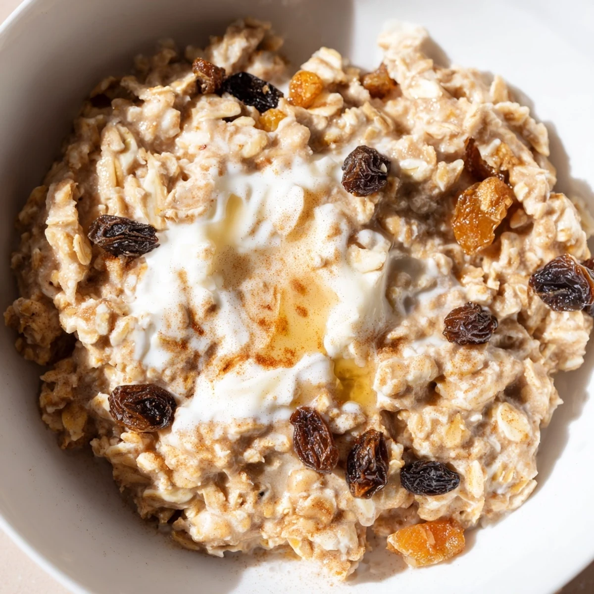 Warm Winter Warmth Vanilla Cloud Oatmeal Raisin simmered with cinnamon and topped with plump raisins in a cozy bowl.