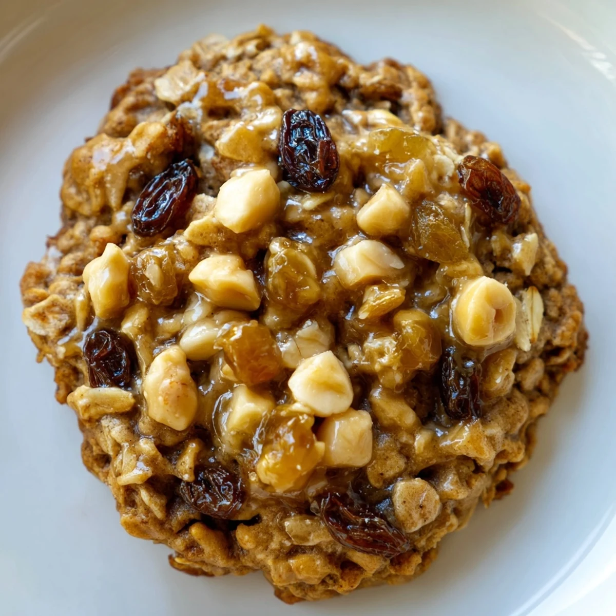 Cozy Winter Market Hazelnut Drizzle Oatmeal Raisin cookies served warm with a steaming mug of cocoa.