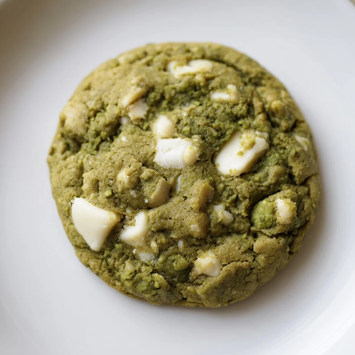 Stack of three gluten-free matcha cookies, showcasing the chewy texture and delicate white chocolate chunks melting on top.