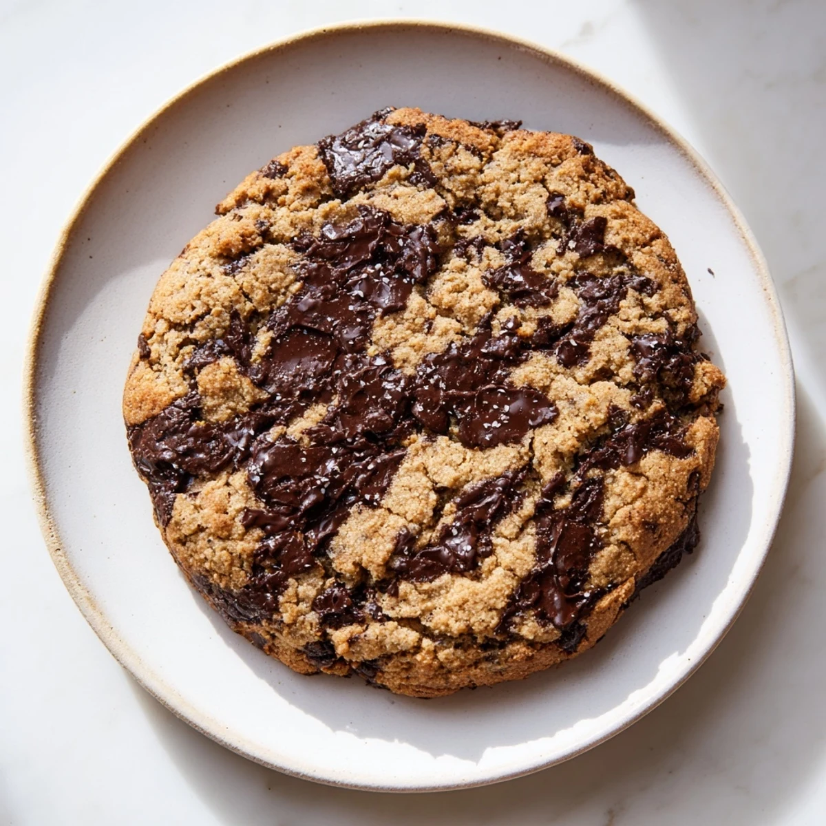 A close-up view of Protein Packed Gluten-Free Chocolate Chip Cookies showing the chewy texture and golden edges.