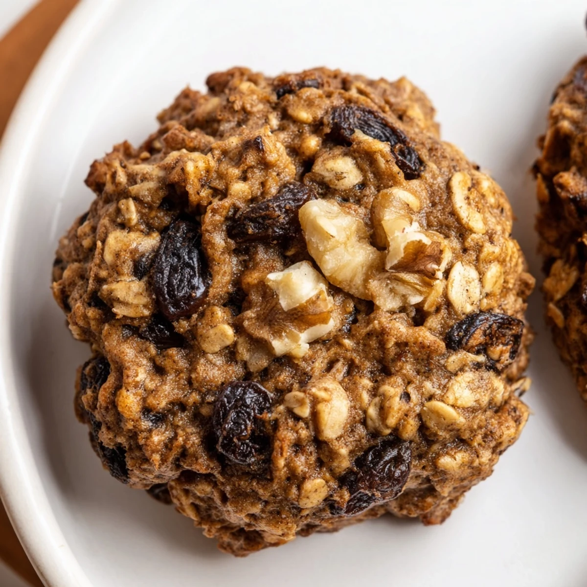Freshly baked Banana Bread Oatmeal Raisin Cookies are arranged on a plate ready for an afternoon snack.