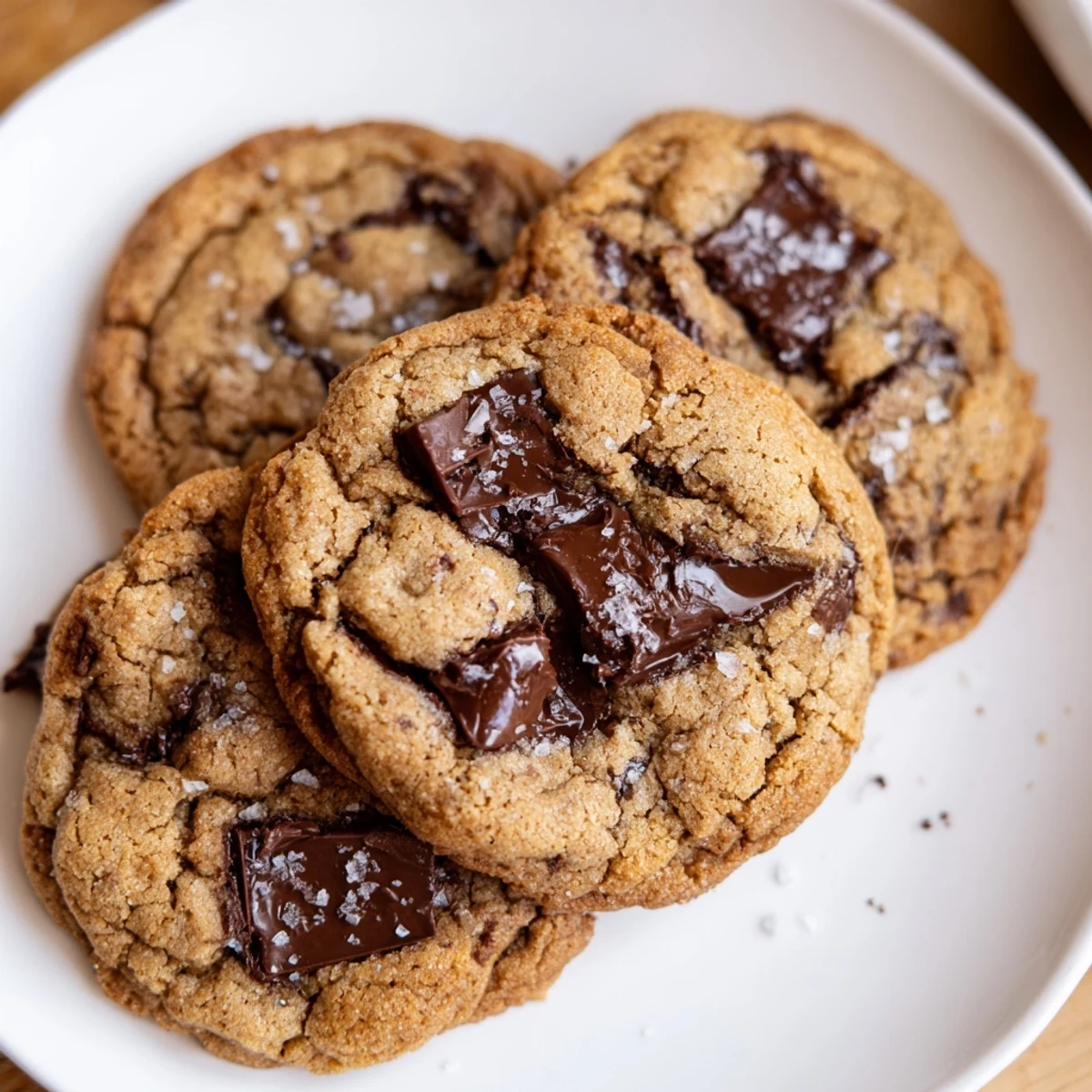 Freshly baked Maple Sea Salt Chocolate Chip Cookies with a glass of cold milk, perfect dessert snack.