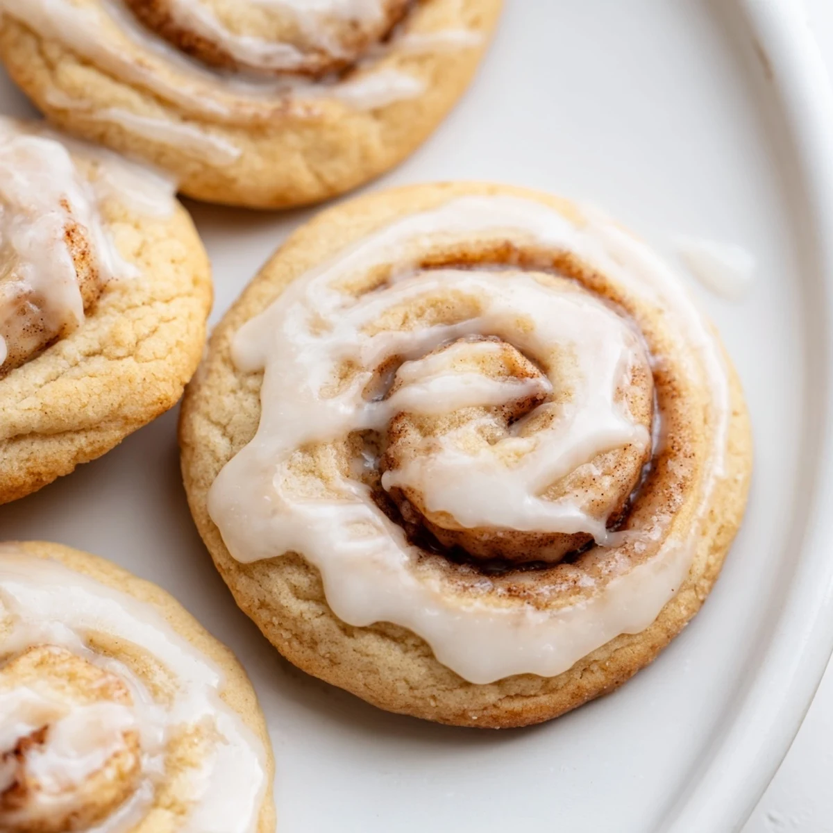 A single Cinnamon Roll Inspired Sugar Cookies broken in half to reveal the cinnamon sugar filling, served on a rustic plate.