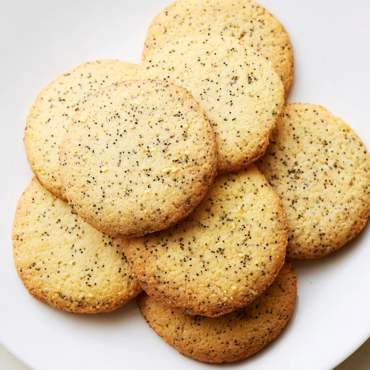 Crumbly gluten-free Lemon Poppy Seed Sugar Cookies with bright lemon zest are cooling on a wire rack.