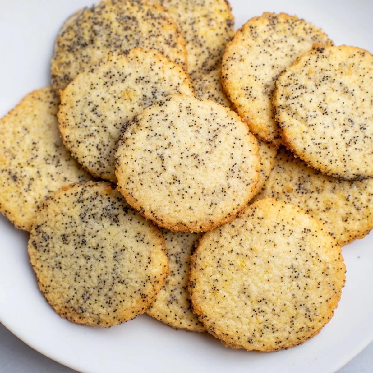 Zesty Lemon Poppy Seed Gluten-Free Sugar Cookies lightly dusted with powdered sugar are ready for afternoon tea.