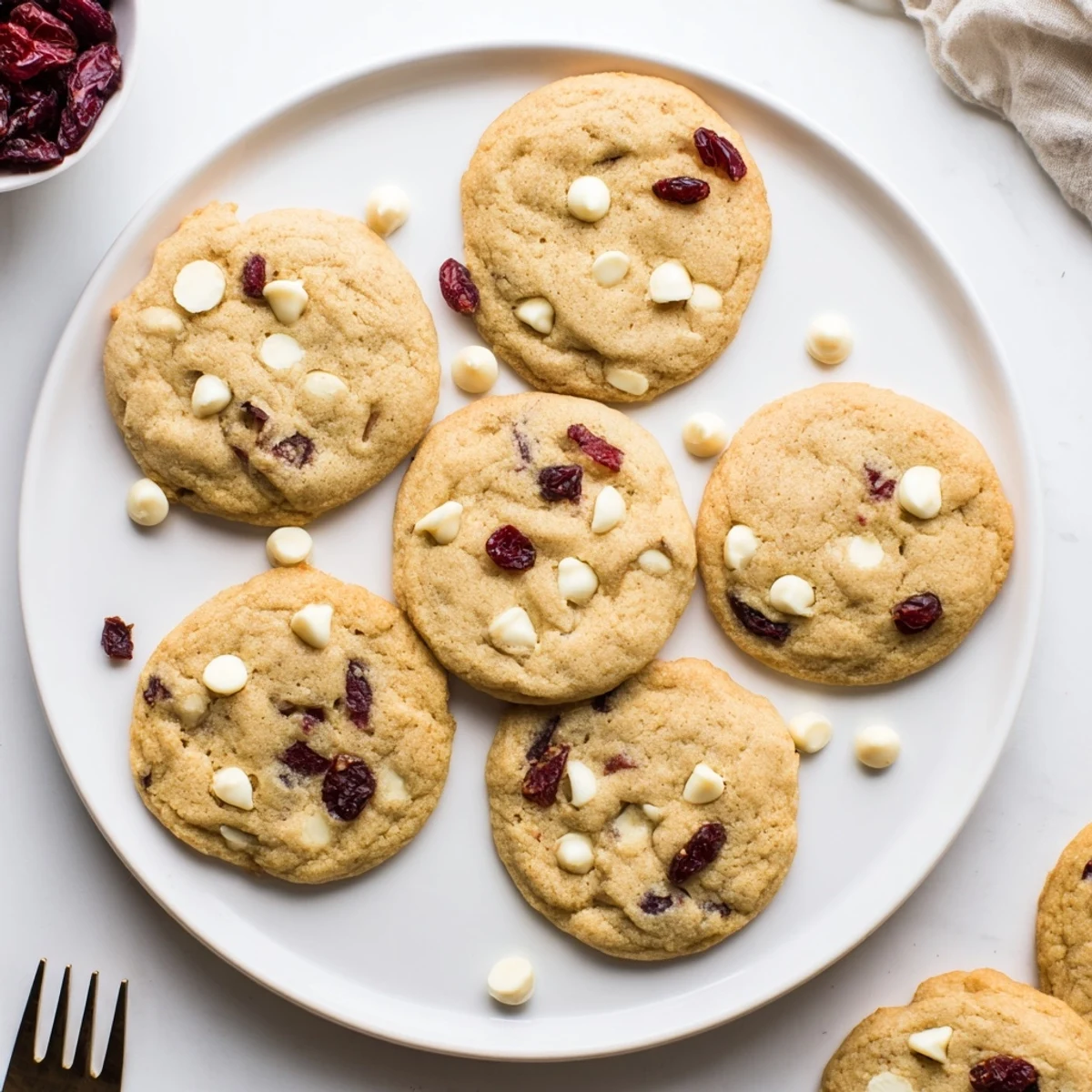 Freshly baked White Chocolate Cranberry Gluten-Free Cookies on a cooling rack with golden edges.