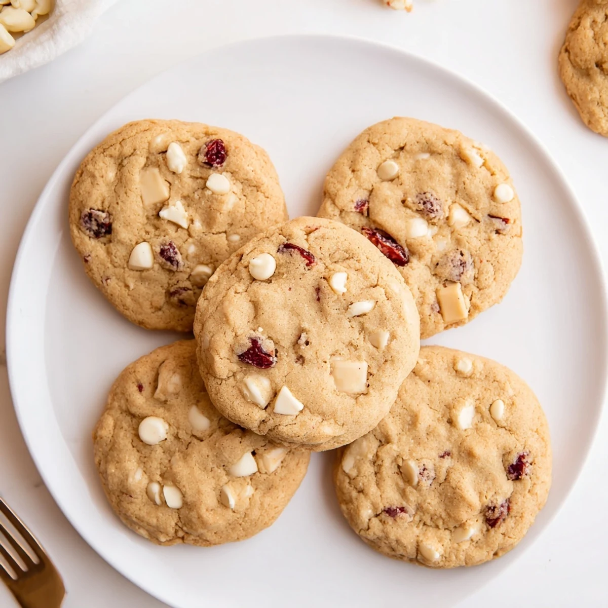 Stacked White Chocolate Cranberry Gluten-Free Cookies reveal soft centers, perfect for a gluten-free dessert snack.