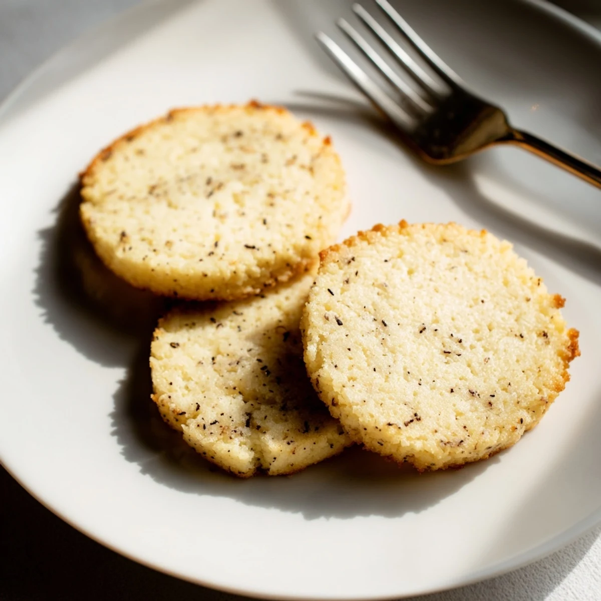 Perfectly crisp Keto Vanilla Bean Butter Cookies arranged on a cooling rack, highlighting their buttery texture.