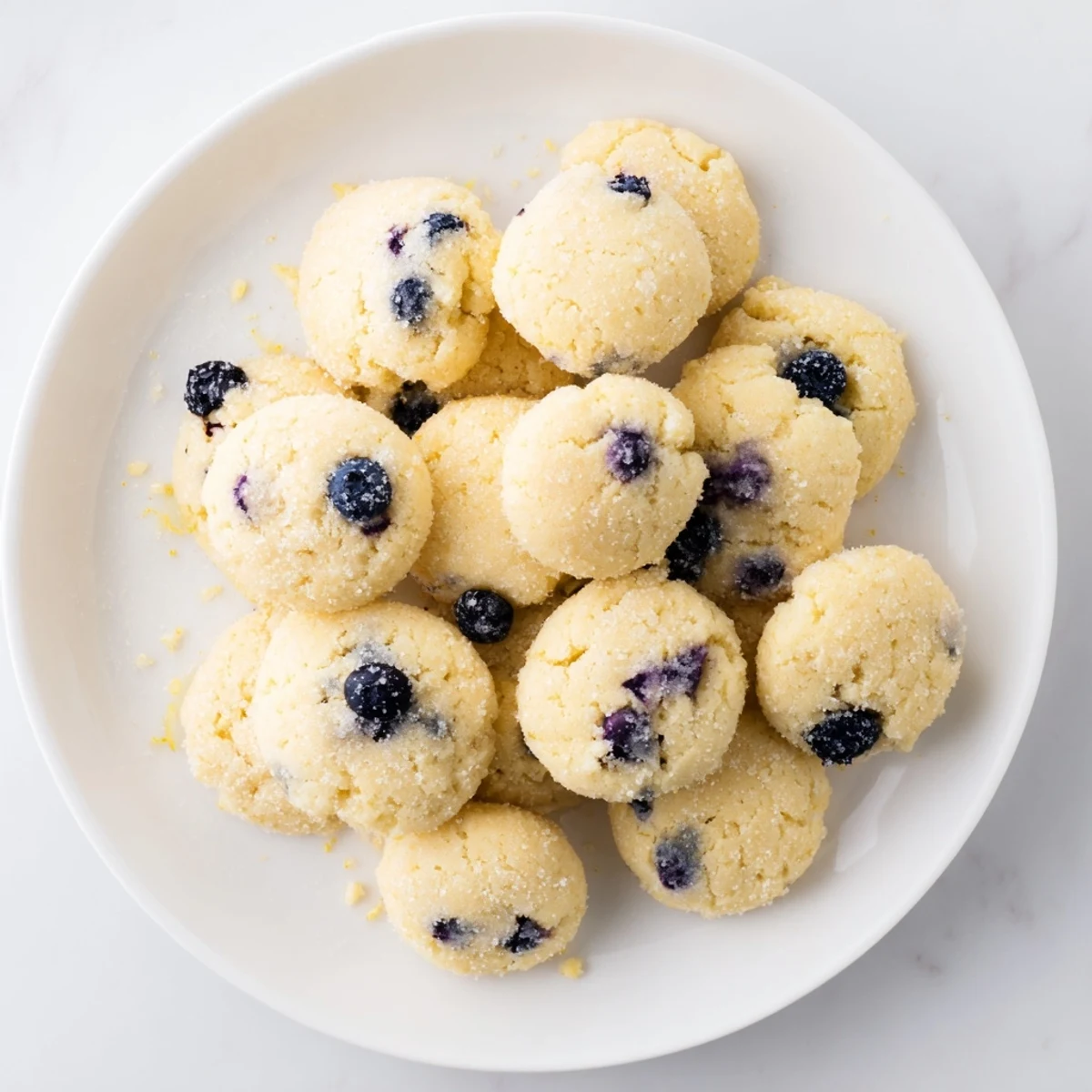 Freshly baked Gluten-Free Lemon Blueberry Sugar Cookies on a rustic wooden board, with lemon slices and extra blueberries for a vibrant, inviting scene.