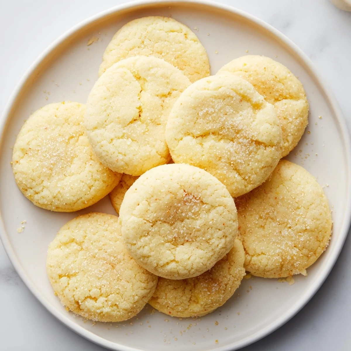 A close-up of Ricotta Honey Sugar Cookies revealing a moist, tender crumb and creamy ricotta texture on a marble counter.