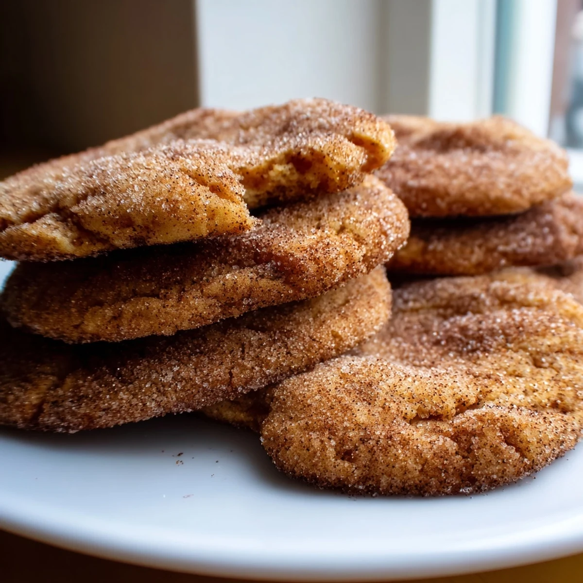 Freshly baked Gluten-Free Churro Sugar Cookies coated in sparkling cinnamon sugar.