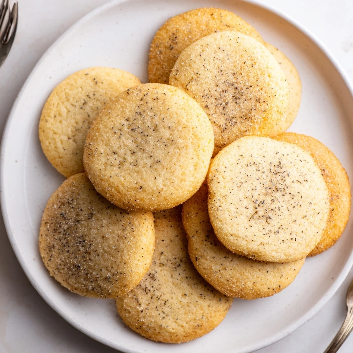Warm Earl Grey Lemon Sugar Cookies with lemon zest and sugar crystals in a rustic kitchen setting.