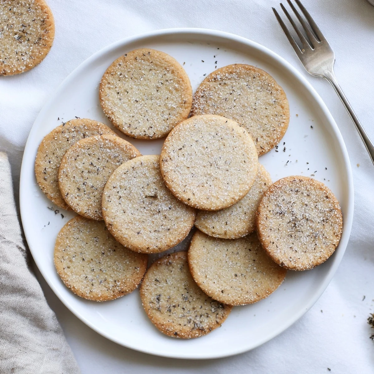 Golden Earl Grey Lemon Sugar Cookies served with a cup of Earl Grey tea and lemon slices.