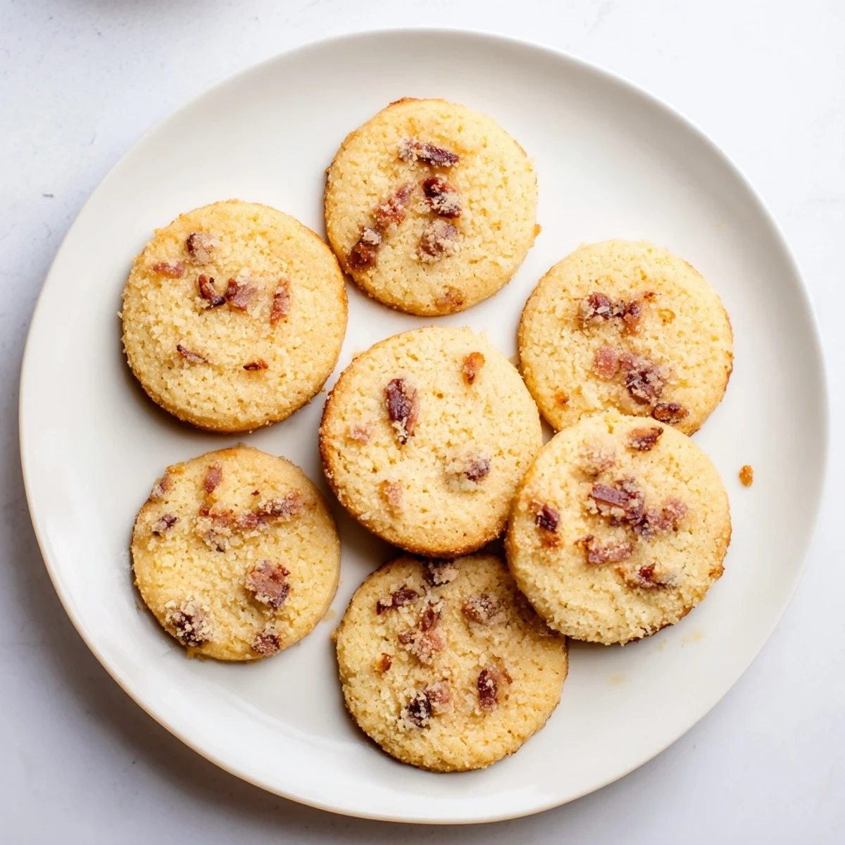 Freshly baked Keto Maple Bacon Cookies are arranged on a rustic wooden board, offering a perfect sweet and salty keto snack.