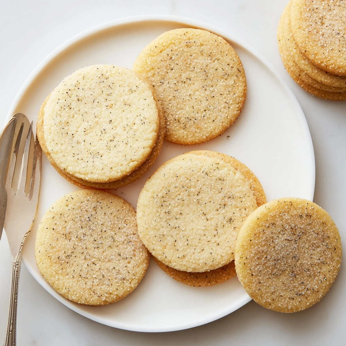 Golden Earl Grey Lemon Sugar Cookies, with a delicate crumb and bright lemon zest, arranged on a wire cooling rack beside a steaming cup of tea.