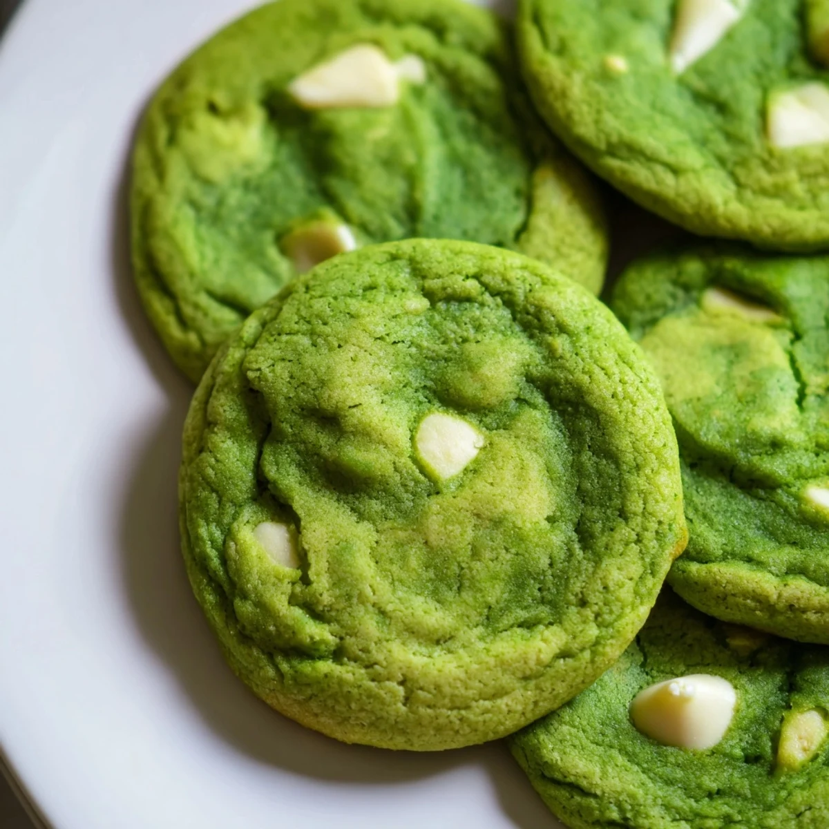 Golden-edged Pandan White Chocolate Chip Cookies on a cooling rack, ready to serve with Southeast Asian flair.