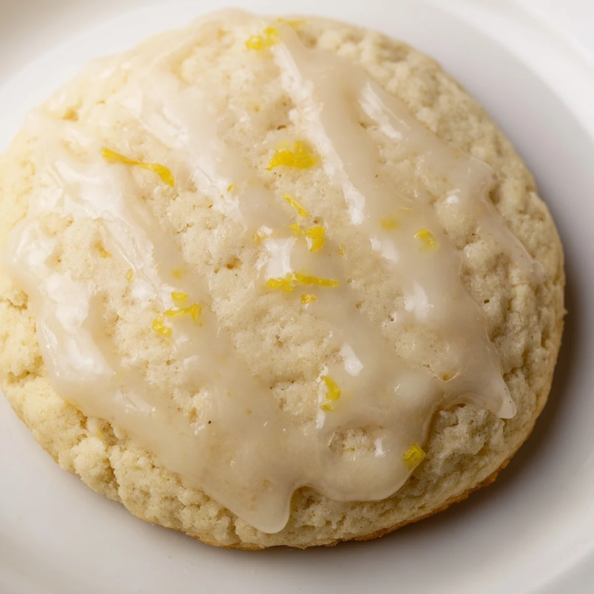 Plated Ricotta Honey Sugar Cookies arranged on a white dish with a jar of honey and lemon zest nearby.