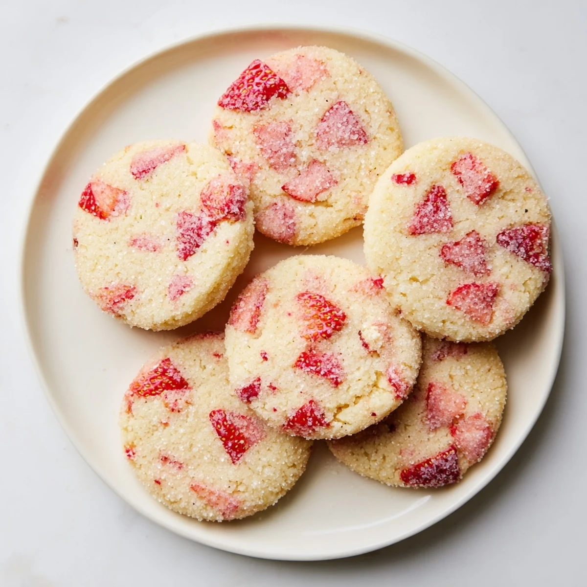 Freshly baked Strawberry Balsamic Sugar Cookies on a cooling rack with a rustic wooden background and fresh berries.